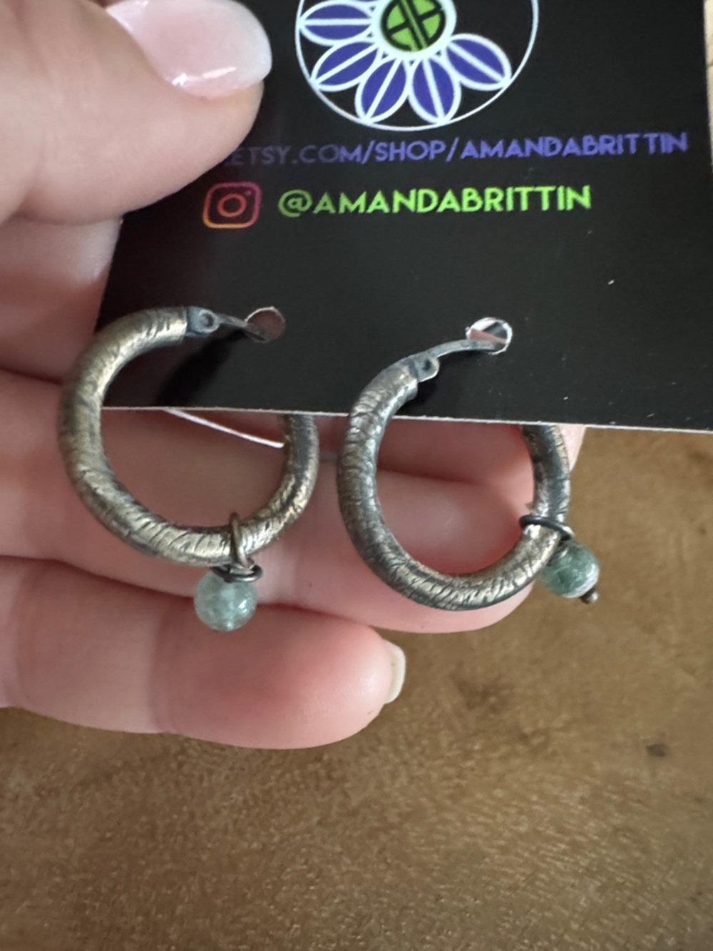 Silver Hoop Earrings with Aquamarine